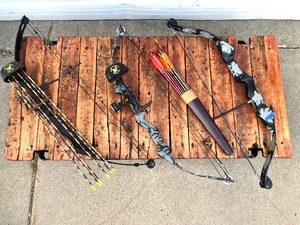 lot 102 image: Nice Lot of 3 Hunting Bows wArrows