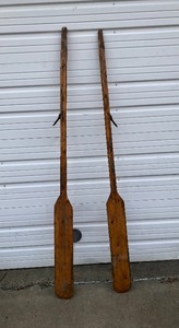 lot 108 image: Nice Pair of Old Vintage Wooden Canoe or Boat OarsPaddles 