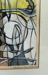 lot 36 image: Framed Signed Mid Century Original Cubist Style Painting - Northield Artist Stephanie Henriksen