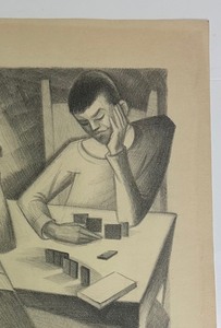 lot 51 image: Great Looking 1950s era Artwork by MN Artist Dorothy Divers - Men Playing Dominos 