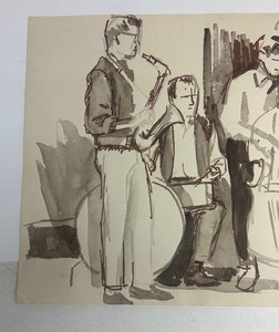 lot 42 image: Very cool Original 1950s era Jazz Quartet Watercolor Painting