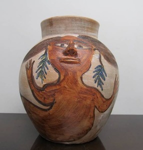 lot 124 image: Large Southwestern Folk Art Clay Mermaid Pot by Dolores Porras