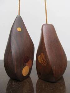 lot 143 image: Pair of Mid Century Danish Modern Inlaid Teak Wood Bud Vases