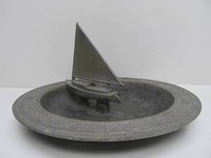 lot 114 image: Cast Metal Sailboat Nautical Sundial  Birdbath