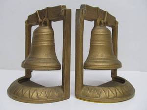 lot 197 image: Vintage Brass Liberty Bell Bookend Set
