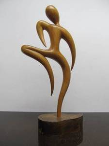 lot 206 image: Signed Vintage Mid Century Abstract Carved Figural Wood Sculpture by Jose Pinal