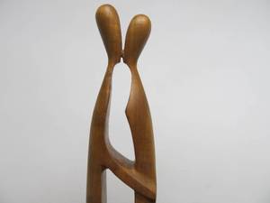 lot 207 image: Signed Mid Century Figural Wood Carving of a Couple