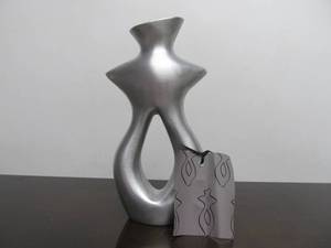 lot 212 image: Artist Signed Abstract Figural Aluminum Sculpture Vase by Lisa Ziff