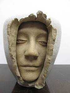 lot 220 image: Mid Century Signed Emerging Face Art Pottery Vase by S. Porter