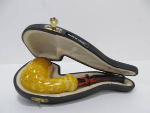 lot 163 image: Unused Thompson Meerschaum Smooth Bent Billiard Tobacco Pipe