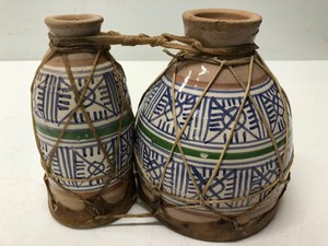 lot 260 image: Vintage Terra Cotta & Leather Tom Tom Drums