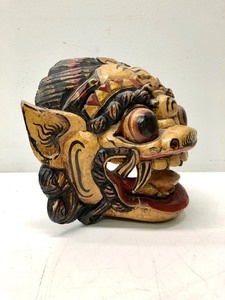 lot 269 image: Vintage Hand Painted & Carved Wood Balinese Barong Mask