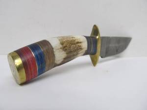 lot 281 image: Very Nice Custom Made Fixed Blade Knife wDamascus Steel Blade
