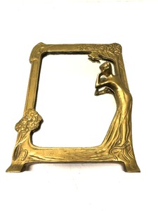 lot 374 image: Solid Bras Vintage Art Nouveau Vanity Mirror wFigure