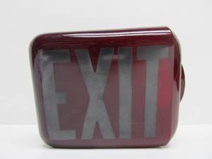 lot 117 image: Vintage Glass EXIT Sign Light Fixture Globe Shade Triangle Double Sided Art Deco