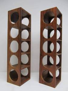lot 120 image: Crate and Barrel Sheesham Wood Wall Mount Stackable Wine Rack Set of 2