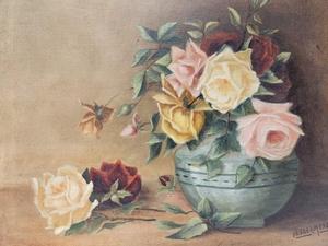 lot 393 image: Excellent Antique Oil on Canvas Still Life Painting wFlowers