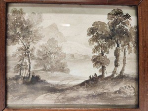 lot 394 image: Early Antique 19th Century Framed Watercolor Painting wHistory - Middle Lakem Killarney Ireland