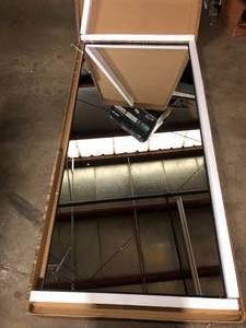 lot 49 image: NEUTYPE 32 in. W x 69 in. H Oversized Rectangle Metal Framed Modern Wall Bathroom Vanity Mirror in Black  Customer Returns See Pictures