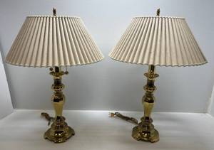 lot 2 image: Two Ornate  Brass Lamps