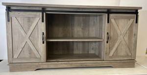 lot 11 image: Rustic TV Stand With Sliding Doors 58L x 28T x 15D