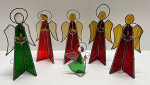lot 51 image: Misc. 10 Stained Glass Angels 1 % 12 (Some Have Loose Parts)