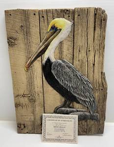 lot 62 image: 1992 George Turner Limited Edition 333000 Brown Pelican Relief Sculpture