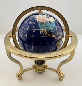 lot 78 image: Miniature 6 Brass And Stone Globe With Brass Base