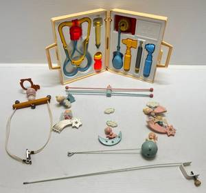 lot 88 image: Vintage Fisher Price Medical Kit Complete & Irmi Handpainted Angel Mobile