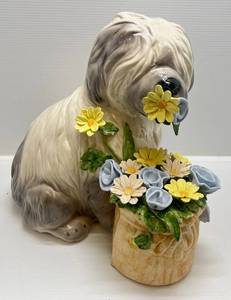 lot 97 image: Large Pottery Dog And Flowers 12W x 16T x 17D
