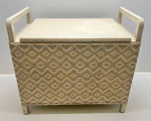lot 100 image: Antique Wicker Vanity Hamper Chair 20W x 18T x 11 12D