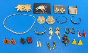 lot 116 image: Misc. Vintage Costume Jewelry Earrings & More iIncluding  .925 Tested Bracelet 9.08 G