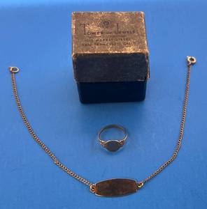 lot 130 image: Vintage 12K Gold Filled Childs Bracelet & Ring (Bracelet Marked) With Tower Of Jewels Box 1.86 G