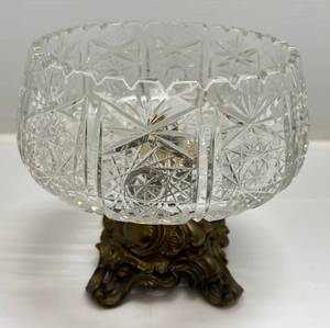 lot 199 image: Vintage Loevsky & Loevsky Crystal Compote Bowl On Brass Pedestal