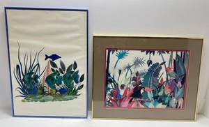 lot 208 image: Benjamin Prints Framed Behind Glass Tropical Prints 20 x 28 22 x 28