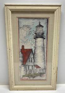 lot 213 image: Ole West, Porland Head Light Poster Framed Behind Glass 15 12 x 27