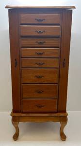 lot 227 image: Wood 8 Drawer, Two Door Jewelry Chest 40 12T xz 18W x 15D