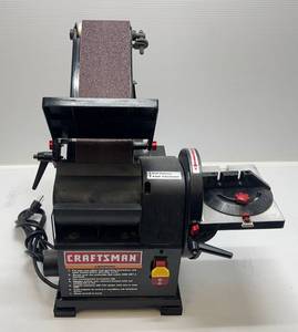 lot 234 image: Craftsman BeltDisc Sander Tabletop 4 x 36  6 Disc. (Barely Used)