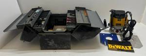 lot 235 image: Dewalt DW625 Electronic Plunge Cut Router With Metal Tool Box, Router Bits & More