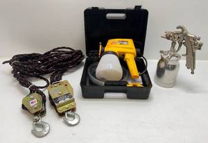 lot 241 image: Snap-On Cup Gun Sprayer, Wagner Sprayer & Come Along Rope Pulley