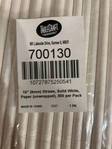 lot 49 image: NIP Tablecraft 10Solid White Paper Straws 500ct