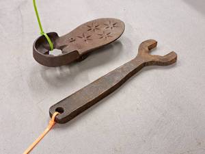 lot 181 image: Vintage Cast Iron Pedal and Wrench