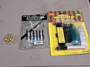 lot 7 image: Archery Accessories - (2) Packs of 3-blade Wasp Arrow Tips, (1) Emergency Arrow Repair Kit
