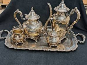 lot 80 image: Silver-Plate Serving Set - Platter, 11 Pitcher, 9 Pitcher, 3-12 Pitcher