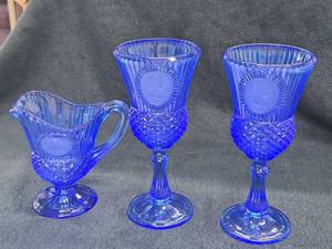 lot 84 image: Blue Glassware Set 3-piece - (2) 8 Glasses, (1) 5-12 Glass