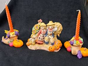 lot 101 image: Lot of (3) AutumnFall theme Candleholders