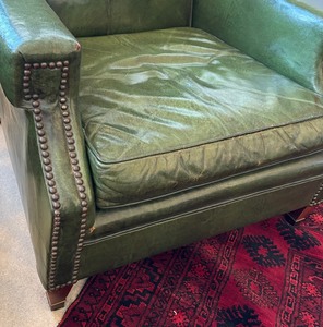 Vintage Green Leather Chair with Rivet Details