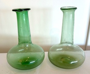 Three Gorgeous Green Glass Vases