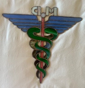 Vintage Stained Glass Medical Symbol Wall Hanging