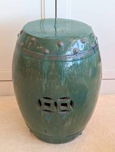 Teal Ceramic Plant Stand or Garden Bench